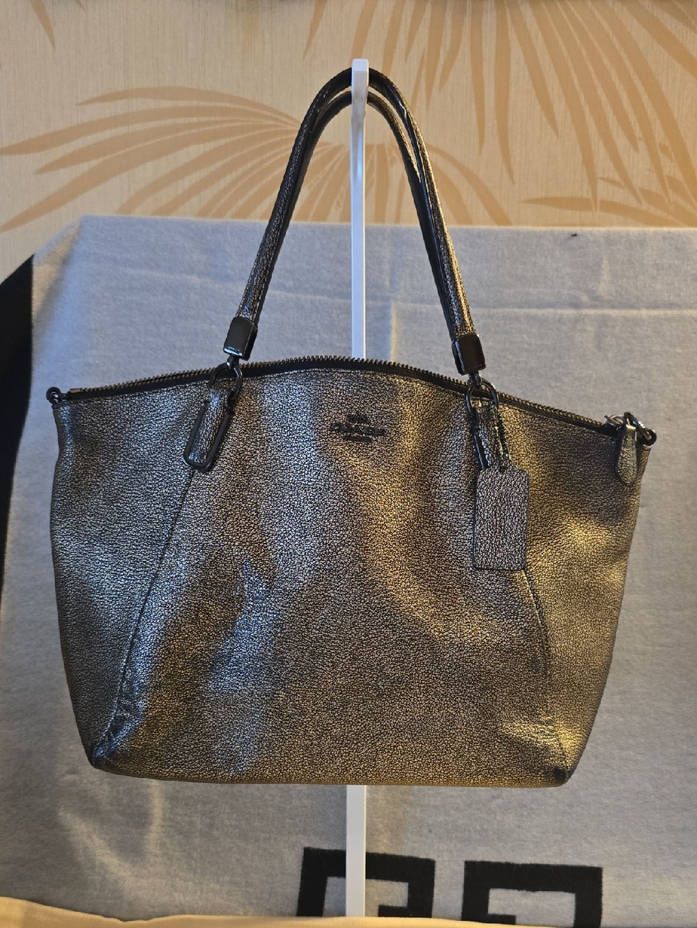Coach Metallic Gunmetal Leather Tote